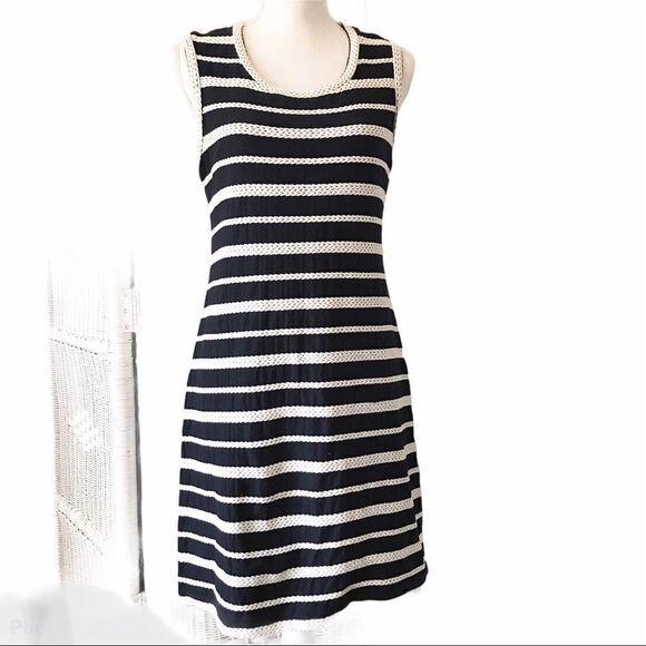 Max Studio Nautical Navy White Striped Dress L - Picture 1 of 11